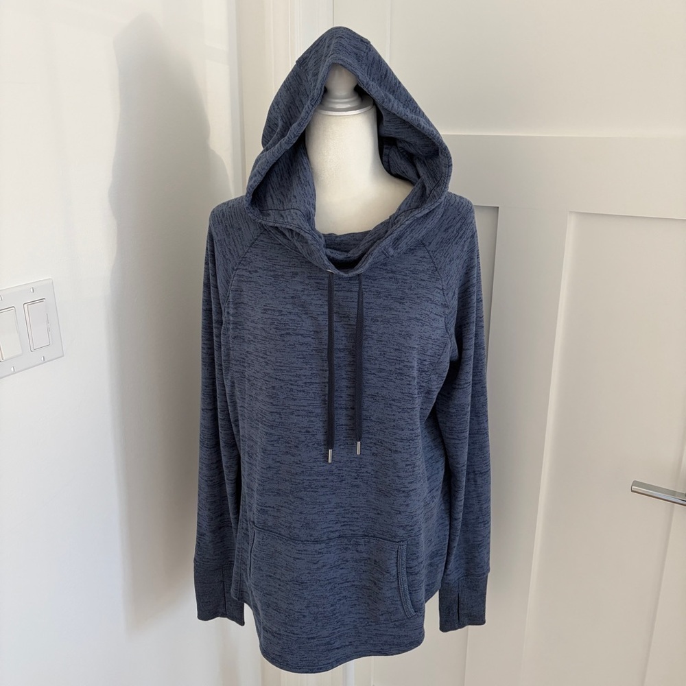 Athleta Women’s Heather Navy Blue Cowl-Neck Hoodie / Sweatshirt, Size M Tall *Q1
